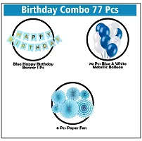 Happy Birthday Decorations for Boys- Blue Paper Fan, Hand Balloon Pump, Metallic Balloons with Blue Paper Banner -Decoration Items for Birthday Party-thumb1
