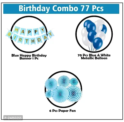 Happy Birthday Decorations for Boys- Blue Paper Fan, Hand Balloon Pump, Metallic Balloons with Blue Paper Banner -Decoration Items for Birthday Party-thumb2