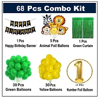 1st Year  Jungle Theme Birthday Decoration Kit Boys 67 Combo Set - Green, Yellow, Animal Face Foil Balloon, Green Birthday Backdrop Foil Curtain-thumb1