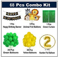 2nd Years  Jungle Theme Birthday Decoration Kit Boys 68 Combo Set - Green, Yellow, Animal Face Foil Balloon, Green Birthday Backdrop Foil Curtain-thumb1