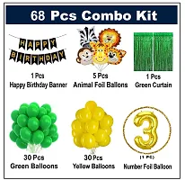 3rd Years  Jungle Theme Birthday Decoration Kit Boys 68 Combo Set - Green, Yellow, Animal Face Foil Balloon, Green Birthday Backdrop Foil Curtain-thumb1