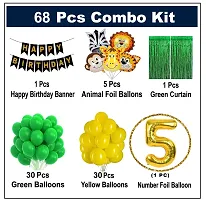 5th Years  Jungle Theme Birthday Decoration Kit Boys 68 Combo Set - Green, Yellow, Animal Face Foil Balloon, Green Birthday Backdrop Foil Curtain-thumb1