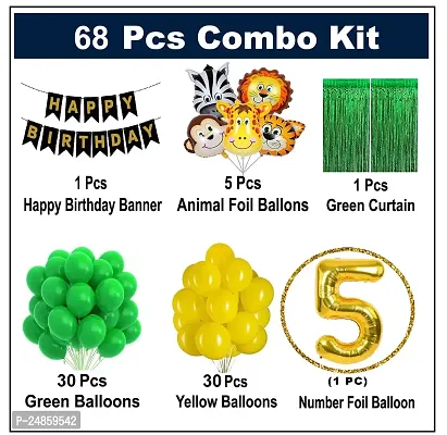 5th Years  Jungle Theme Birthday Decoration Kit Boys 68 Combo Set - Green, Yellow, Animal Face Foil Balloon, Green Birthday Backdrop Foil Curtain-thumb2