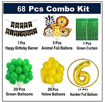 6th Years  Jungle Theme Birthday Decoration Kit Boys 67 Combo Set - Green, Yellow, Animal Face Foil Balloon, Green Birthday Backdrop Foil Curtain-thumb1