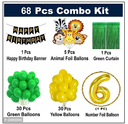 6th Years  Jungle Theme Birthday Decoration Kit Boys 67 Combo Set - Green, Yellow, Animal Face Foil Balloon, Green Birthday Backdrop Foil Curtain-thumb2