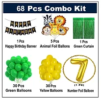 7th Years  Jungle Theme Birthday Decoration Kit Boys 67 Combo Set - Green, Yellow, Animal Face Foil Balloon, Green Birthday Backdrop Foil Curtain-thumb1