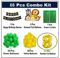 8th Years  Jungle Theme Birthday Decoration Kit Boys 67 Combo Set - Green, Yellow, Animal Face Foil Balloon, Green Birthday Backdrop Foil Curtain-thumb3