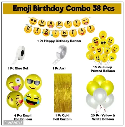 Smiley Balloons for Birthday Decoration- Pack of 38 Pcs, Smiley Birthday Theme For Kids  Emoji Theme Birthday Decoration Kit-thumb2