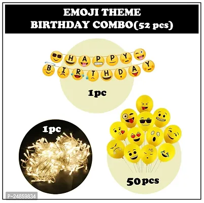 Emoji Theme Birthday Decoration Kit Combo-52Pcs,Birthday Decoration Items For GirlBalloons SetHappy Birthday Banner With Led Lights-thumb2
