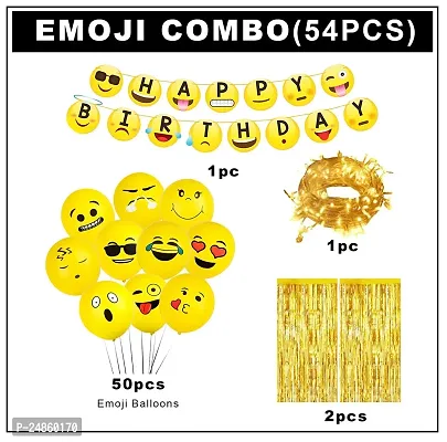 Emoji Theme Birthday Decoration Kit - Pack of 54Pcs, Smiley Birthday Theme For Kids  Smiley Balloons for Birthday Decoration-thumb2