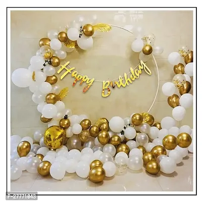 Golden Birthday Decoration Items - Combo of 47 Pcs White Balloons for Decoration  Birthday Decoration Kit  Golden Balloons for Decoration  Happy Birthday Banner  Metallic Balloons-thumb0