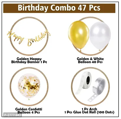 Golden Birthday Decoration Items - Combo of 47 Pcs White Balloons for Decoration  Birthday Decoration Kit  Golden Balloons for Decoration  Happy Birthday Banner  Metallic Balloons-thumb2