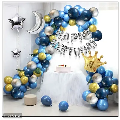 Blue Birthday Decoration Items-Huge 63 PcsSilverGoldBlue Balloon Decoration For BirthdayHappy Birthday Decoration For BoysHusbandDark Blue MetallicConfettiStar Foil Balloon-thumb0