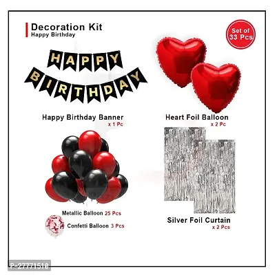 . Happy Birthday Decoration Combo of 5 Items  Birthday Party Decoration Black and Silver Theme. Pack of 33 Pcs Material Rubber and Foi-thumb3