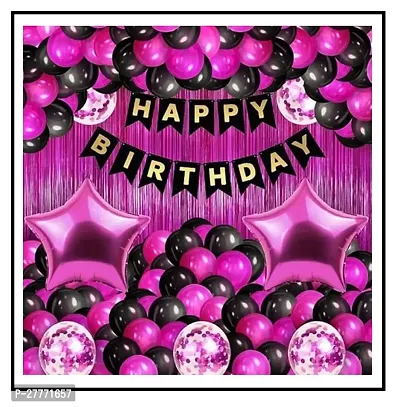 Happy Birthday Decoration Combo of 5 Items  Birthday Party Decoration Black and Pink Theme. Pack of 33 Pcs Material Rubber and Foil-thumb0