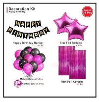 Happy Birthday Decoration Combo of 5 Items  Birthday Party Decoration Black and Pink Theme. Pack of 33 Pcs Material Rubber and Foil-thumb1