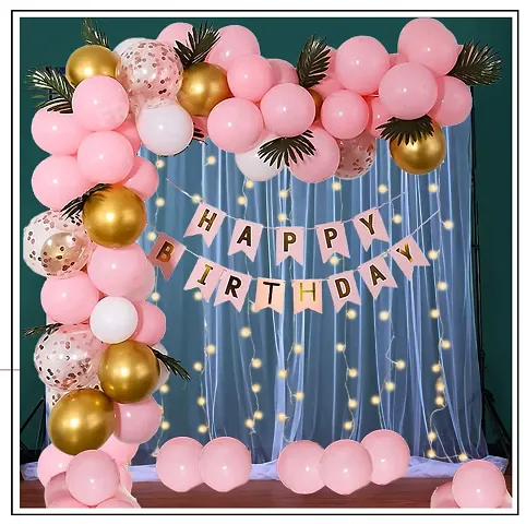 Birthday Decorations - Pack of 59 Pcs Happy Birthday Banner With Confetti Balloons  Net Cloth  LED  Happy Birthday Decorations for Girls  Birthday Decoration Items
