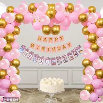 53 Piece Pink 1st Birthday Girl Decoration Item Set Combo with Month Banner Decorations