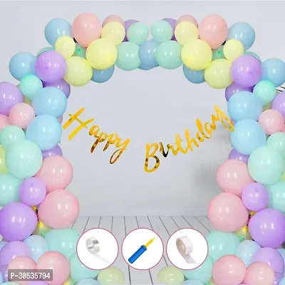 55 Pcs Set Happy Birthday Card Stock Paper Banner Balloon Arch Decoration Set With Rainbow Pastel Balloon Pump