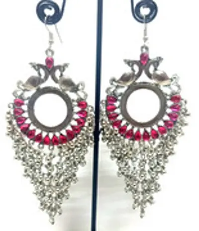 Long Oxidised Earring With Pearl