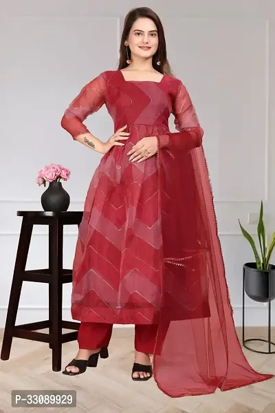 Stylish Maroon Crepe Kurta, Bottom And Dupatta Set For Women-thumb0