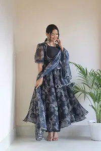 Fancy Organza Ethnic Gowns With Dupatta For Women-thumb2