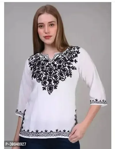 Elegant White Rayon Printed Top For Women-thumb0