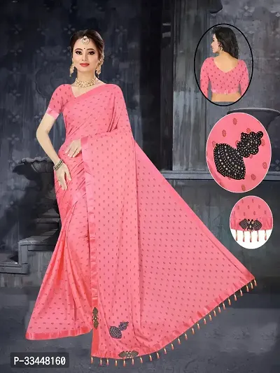 Stylish Pink Lycra Printed Saree with Blouse piece For Women-thumb0