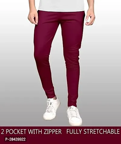 Stylish Fancy Cotton Spandex Solid Regular Fit Regular Track Pants For Men-thumb0