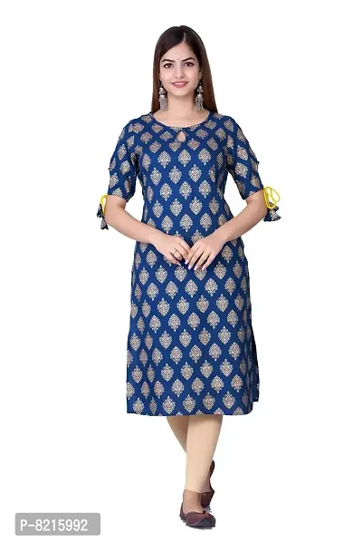 Shinoy Womens Rayon Gold Printed Kurta-thumb0