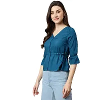 Shinoy Womens Rayon Liva Solid Top (SH-04_Blue)-thumb2