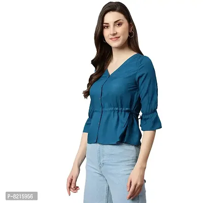 Shinoy Womens Rayon Liva Solid Top (SH-04_Blue)-thumb3