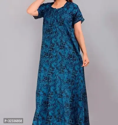 Beautiful Cotton Blue Printed Nighty For Women-thumb0