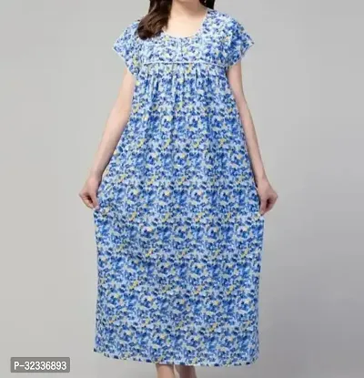 Beautiful Cotton Blue Printed Nighty For Women-thumb0