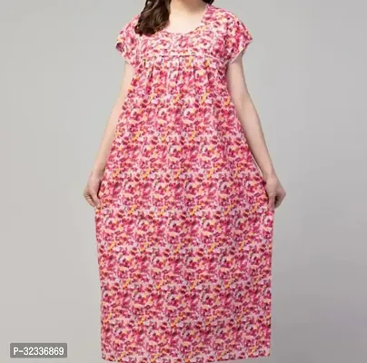 Beautiful Cotton Pink Printed Nighty For Women-thumb0