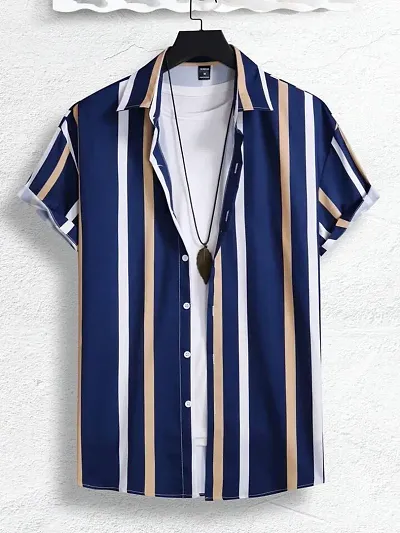 Trendy Cotton Striped Regular Fit Short Sleeves Casual Shirt For Men