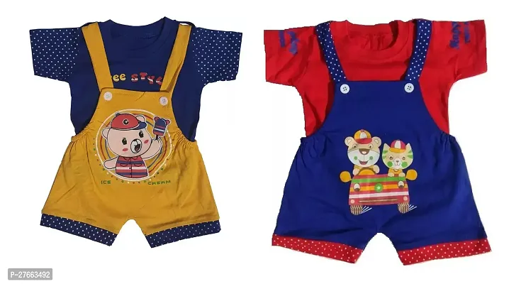 Trendy Multicoloured Cotton Printed Dungaree Set For Boys Set Of 2-thumb0