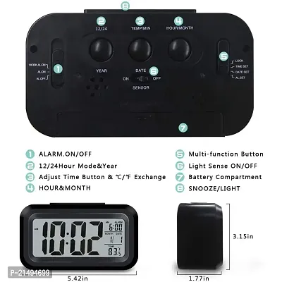 Dharm Enterpris Digital Smart Backlight Alarm Clock with Automatic Sensor,Date  Temperature, Alarm Clocks for Bedroom, Digital Clock with Alarm, for Students, for Table (Black Clock)-thumb4