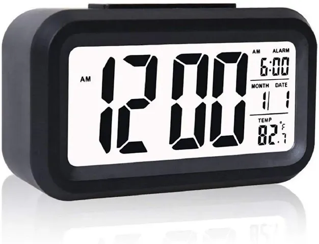Dharm Enterpris Digital Smart Backlight Alarm Clock with Automatic Sensor,Date  Temperature, Alarm Clocks for Bedroom, Digital Clock with Alarm, for Students, for Table (Black Clock)