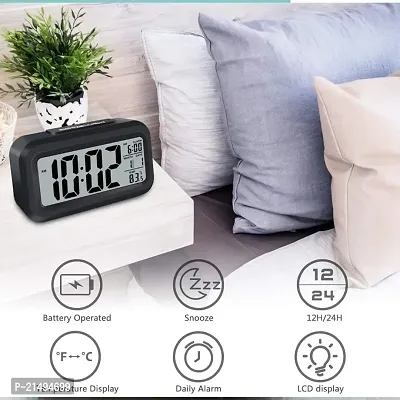 Dharm Enterpris Digital Smart Backlight Alarm Clock with Automatic Sensor,Date  Temperature, Alarm Clocks for Bedroom, Digital Clock with Alarm, for Students, for Table (Black Clock)-thumb3