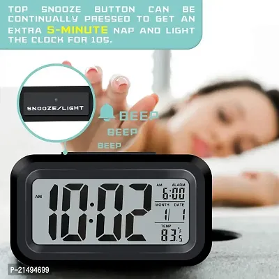 Dharm Enterpris Digital Smart Backlight Alarm Clock with Automatic Sensor,Date  Temperature, Alarm Clocks for Bedroom, Digital Clock with Alarm, for Students, for Table (Black Clock)-thumb2