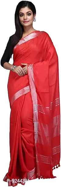 Linen Blended Handloom Bhagalpuri Saree With Running Blouse Piece Attached For Women's (Red)