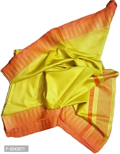 Attractive Handloom Women's Bhagalpuri Kota Silk Temple Saree with blouse piece (Orange S Yellow)-thumb2