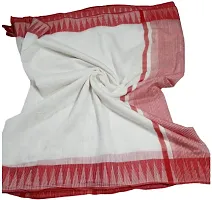 Bhagalpuri Handloom Women's Kota Silk Temple Border Saree With Stripes Blouse Piece Attached (Red?White)-thumb2