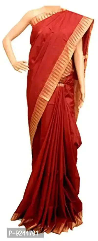 Gold Temple Border Kota Silk Saree With Stripes Blouse Piece Attached (Maroon)