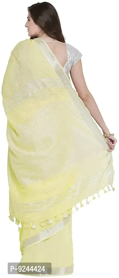 Bhagalpuri Handloom Linen Blended Zari Border Saree For Women's With Running Blouse Piece Attached (Banana-Yellow)-thumb3