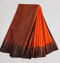 Bhagalpuri Handloom Women's Kota Silk Temple Border Handwoven Saree With Stripes Blouse Piece Attached (Black?Dark-Orange)-thumb1