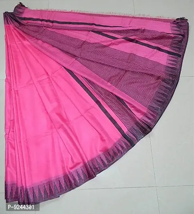 Cotton Silk Bhagalpuri Temple Border Saree With Blouse Piece Attached (Pink) S Black Temple)-thumb2