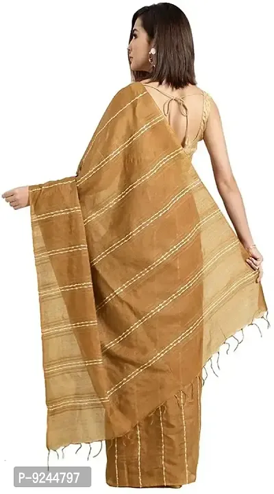 Handloom Kraft Weaving Soft Silk Saree With Blouse Piece Attached For Women's (Golden)-thumb2