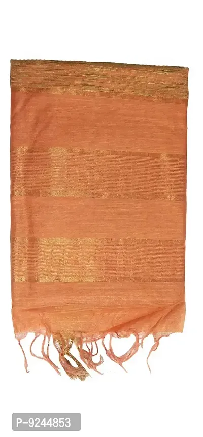 Exclusive Handloom Weaving Ghichcha Silk Stripe Saree With Running Blouse Attached (Coral)
